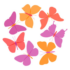 Vector set of colorful butterflies on white background.