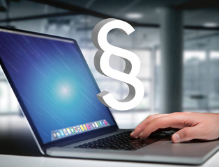 Justice and law symbol displayed on a futuristic interface - Technology and business concept