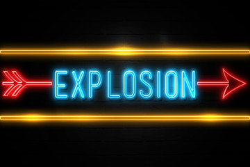 Explosion  - fluorescent Neon Sign on brickwall Front view