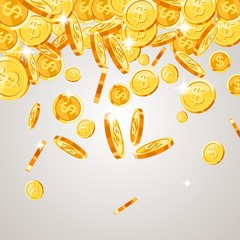 Gold coins falling down. Isolated on white background. Vector illustration