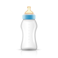 Baby feed bottle isolated plastic drink. Baby formula food milk glass