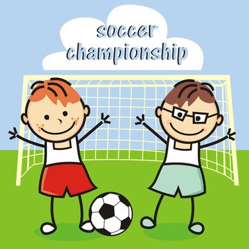 Soccer championship, kids team, vector icon, banner