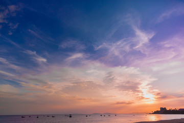 Fototapeta na wymiar Beautiful beach with clean sand and twilight sky in sunset time