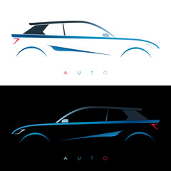 Design blue car. Concept car. Vector illustration.
