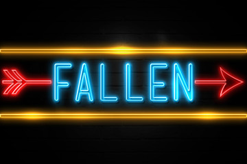 Naklejka na ściany i meble Fallen - fluorescent Neon Sign on brickwall Front view