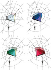 A spider weaves from a spider's web a precious stone
