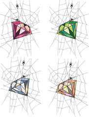 A spider weaves from a spider's web a precious stone
