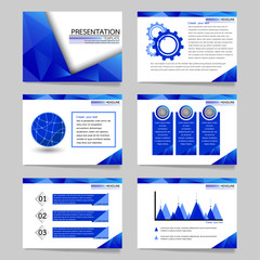 Template vector triangle blue set for brochure presentation   business.Slides horizontal of modern layout and brochure illustration   leaflet flyer design