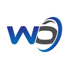 vector initial logo letters wo with circle swoosh blue gray
