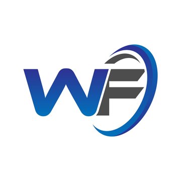 vector initial logo letters wf with circle swoosh blue gray