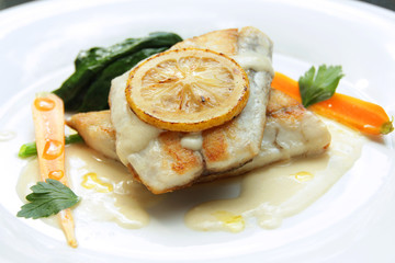 snow fish grilled white sauce