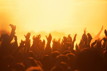 Many hands at a night disco show