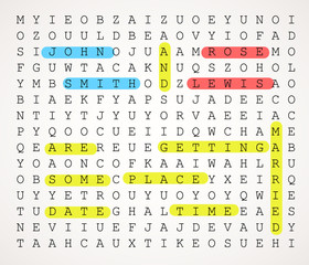 Wedding card invitation as a word search puzzle