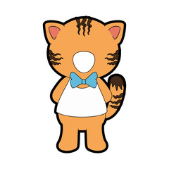 cartoon tiger with bow tie icon over white background vector illustration