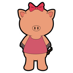 cartoon pig animal icon over white background colorful design vector illustration