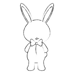 cartoon rabbit with bow tie icon over white background vector illustration