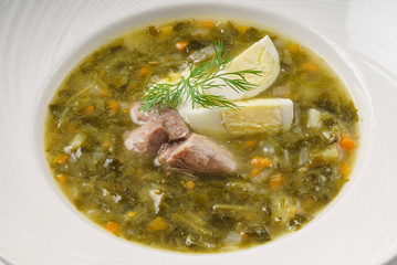 soup with egg and meat