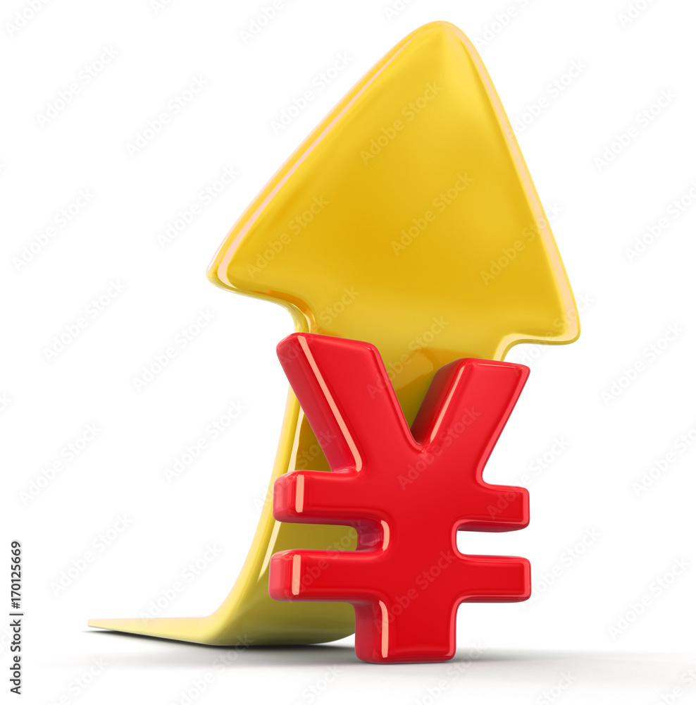 Poster yen sign with arrow up. image with clipping path