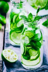 Detox water with cucumber, lime and mint