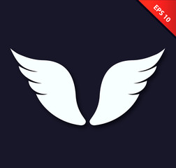 Vector white isolated angel wings on black background. Beauty unusual element for design