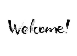 Welcome. Ink hand drawn lettering in circle. Modern vector calligraphy