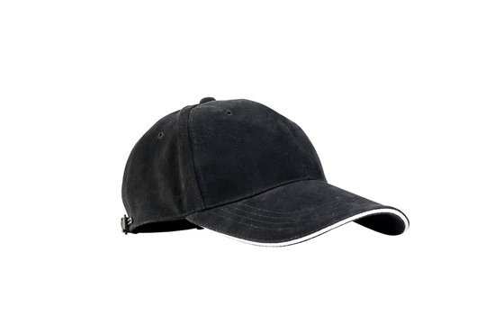 Black baseball cap isolated on white background with clipping path, concepts of beauty, fashion and sport object.