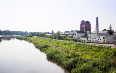 View on embankment of Warta river in polish town Konin.