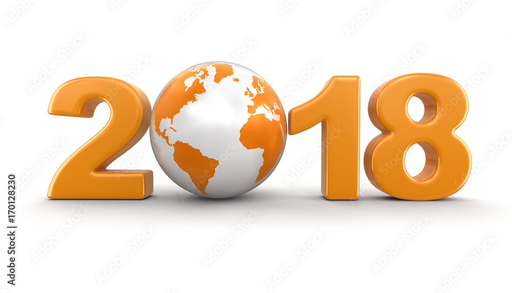 Aufkleber globe with 2018. image with clipping path.