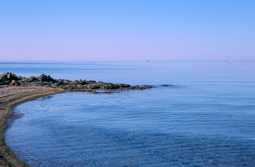 Sea view from beach with sunny sky.Summer rest on the beach of Greece.