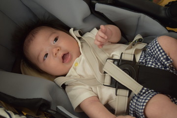 Baby riding a stroller,Boy,2 months after birth