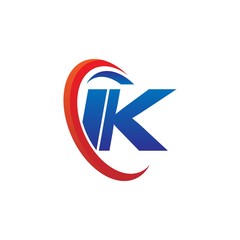 modern dynamic vector initial letters logo ik with circle swoosh red blue