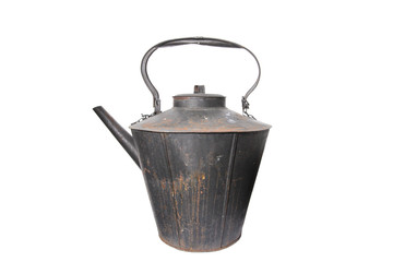 Giant Rustic Cast Iron Kettle, isolated on white
