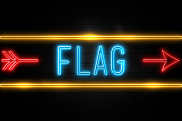 Obraz premium Flag - fluorescent Neon Sign on brickwall Front view