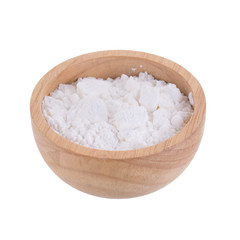 White Corn flour powder a popular food ingredient used in baking and for thickening sauces or soups isolated on white background.