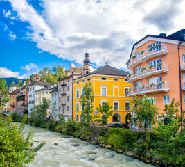 Brunico ( Bruneck ) in Trentino Alto Adige - Italy Rienza river - obrazy, fototapety, plakaty