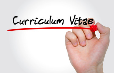 Hand writing inscription Curriculum Vitae with marker, concept