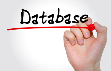 Hand writing inscription Database with marker, concept