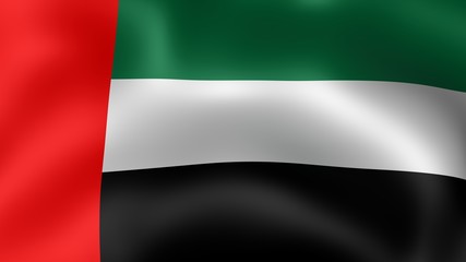 Flag United Arab Emirates, fluttering in the wind. 3D rendering. It is different phases of the movement close-up flag in the wind. 