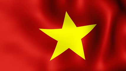 Flag Socialist Republic of Vietnam, fluttering in the wind. 3D rendering. It is different phases of the movement close-up flag in the wind. 