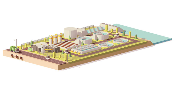 Vector low poly wastewater treatment plant