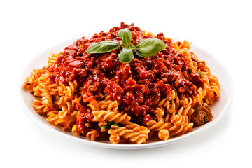     Pasta with meat, tomato sauce and vegetables 