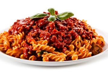     Pasta with meat, tomato sauce and vegetables 
