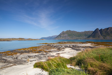 Fototapeta na wymiar On the coast in Gimsoysand, Norway
