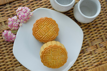 Durian moon cake set festival with tea cup.