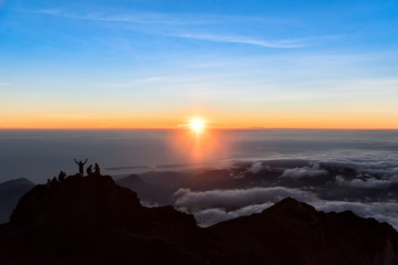 Sunrise at Mount Rinjani summit on morning. Lombok island, Indonesia.