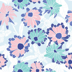 Blue floral background, seamless pattern, vector art - 170138278