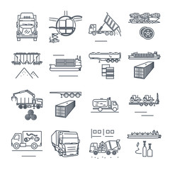 set of thin line icons freight transport process