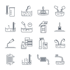 set of thin line icons household chemicals, tool, process