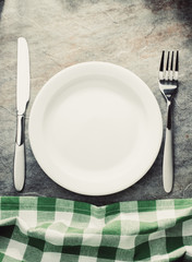 plate, knife and fork