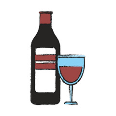 Bottle and glass of vine of drink beverage and restaurant theme Isolated design Vector illustration